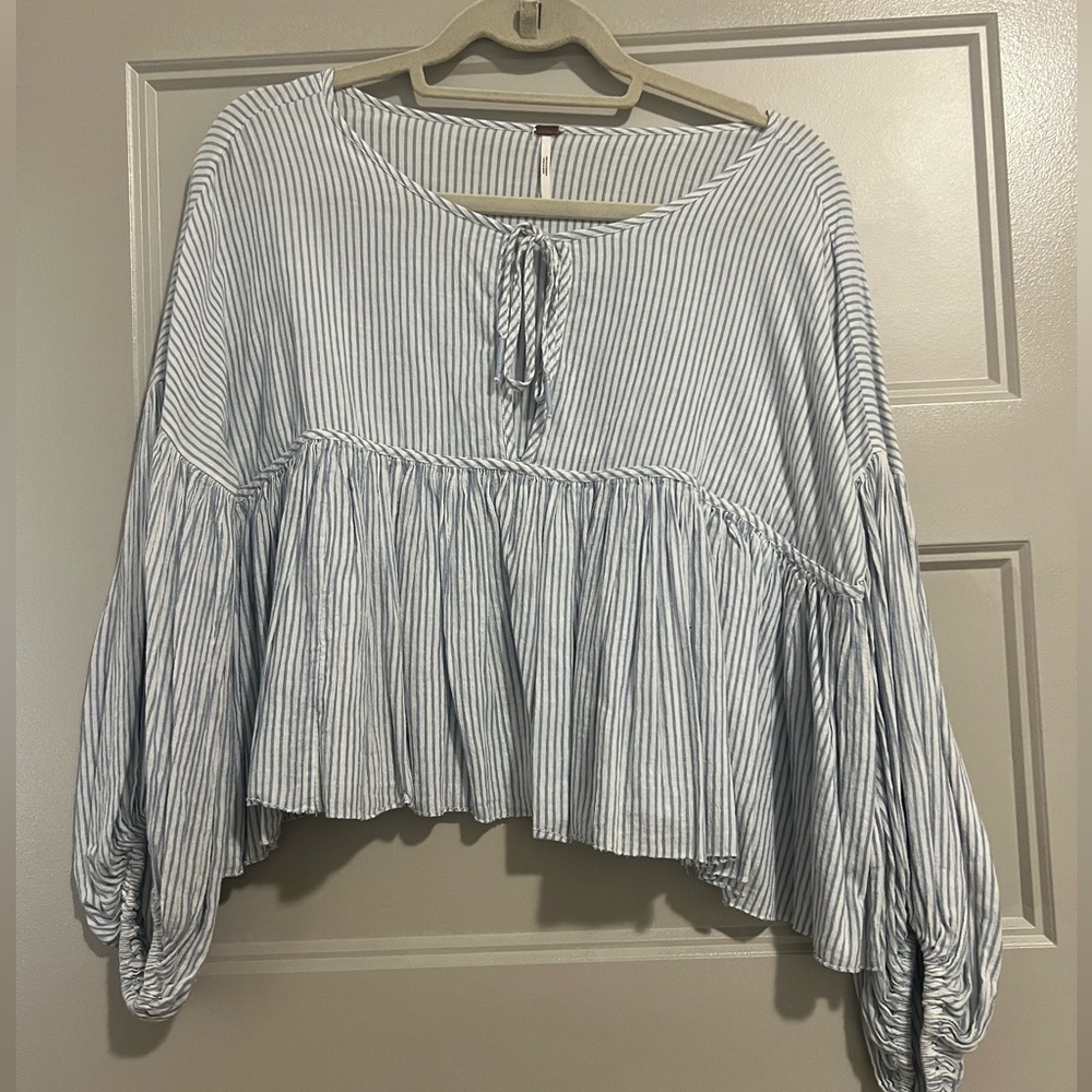 Free People Striped Blue and White Women's Blouse